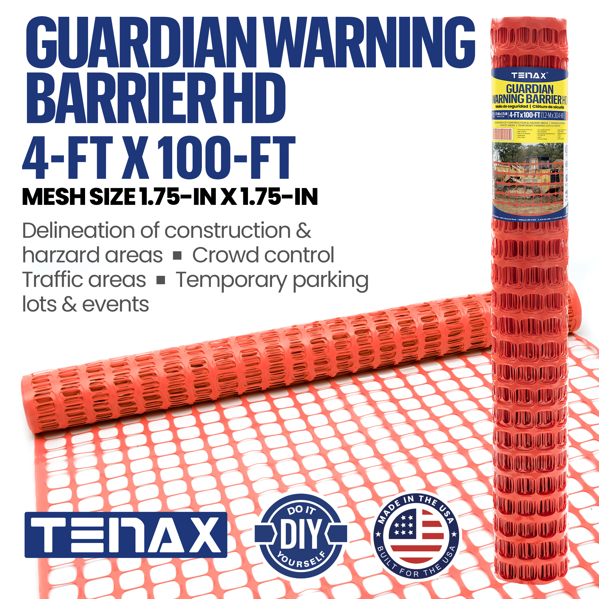 Tenax Guardian Heavy Duty Safety Fence — 4ft. x 100ft., High-Density Polyethylene, Orange, Model# 2A250092
